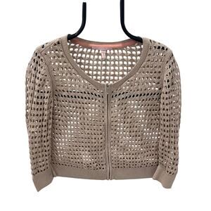Victoria's Secret Women's SM Khaki Open Weave Layering Zip Front Sweater
